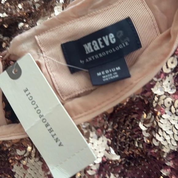 Anthropologie Maeve Bernadette Rose Gold Sequin Tiered Midi Dress Size M - Picture 15 of 17